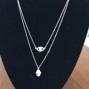 Sterling Silver Evil Eye 👁 and Hamsa Necklace